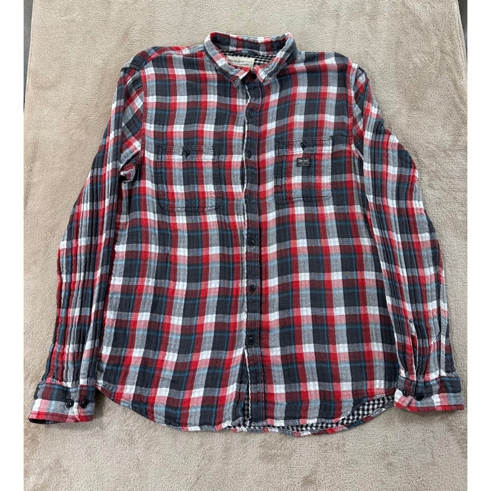 VTG Denim & Supply Ralph Lauren Plaid Flannel Shirt Mens size XL/TG Red Gray EUC